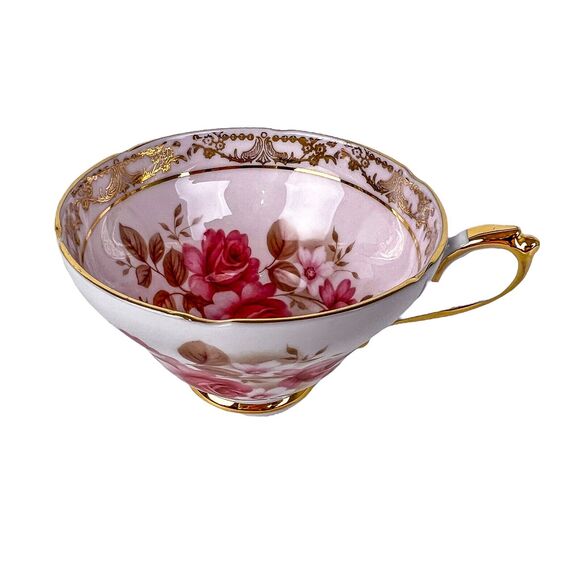 Tea Cup Royal Sutherland Bone China Pink Roses Gold Trim Textured Rim England - Picture 1 of 7